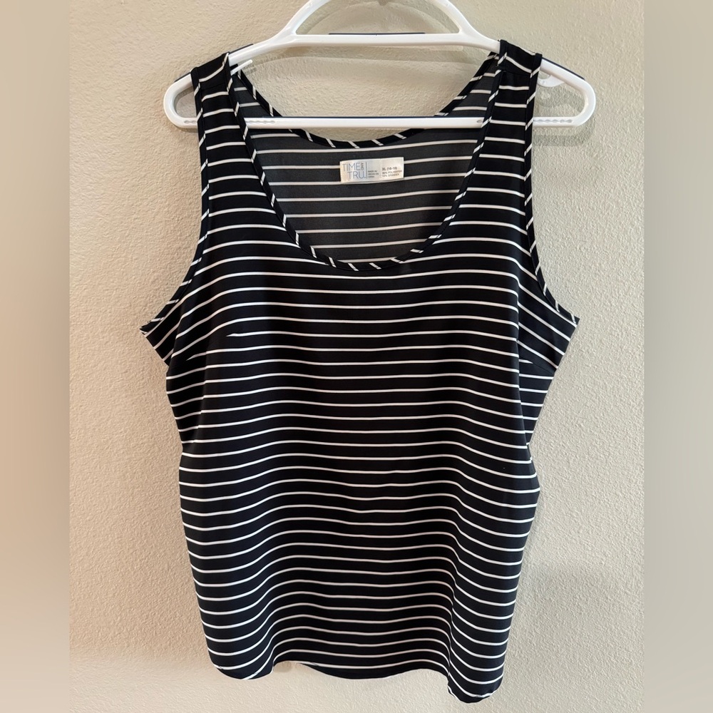 Time and Tru Black and White Striped Tank